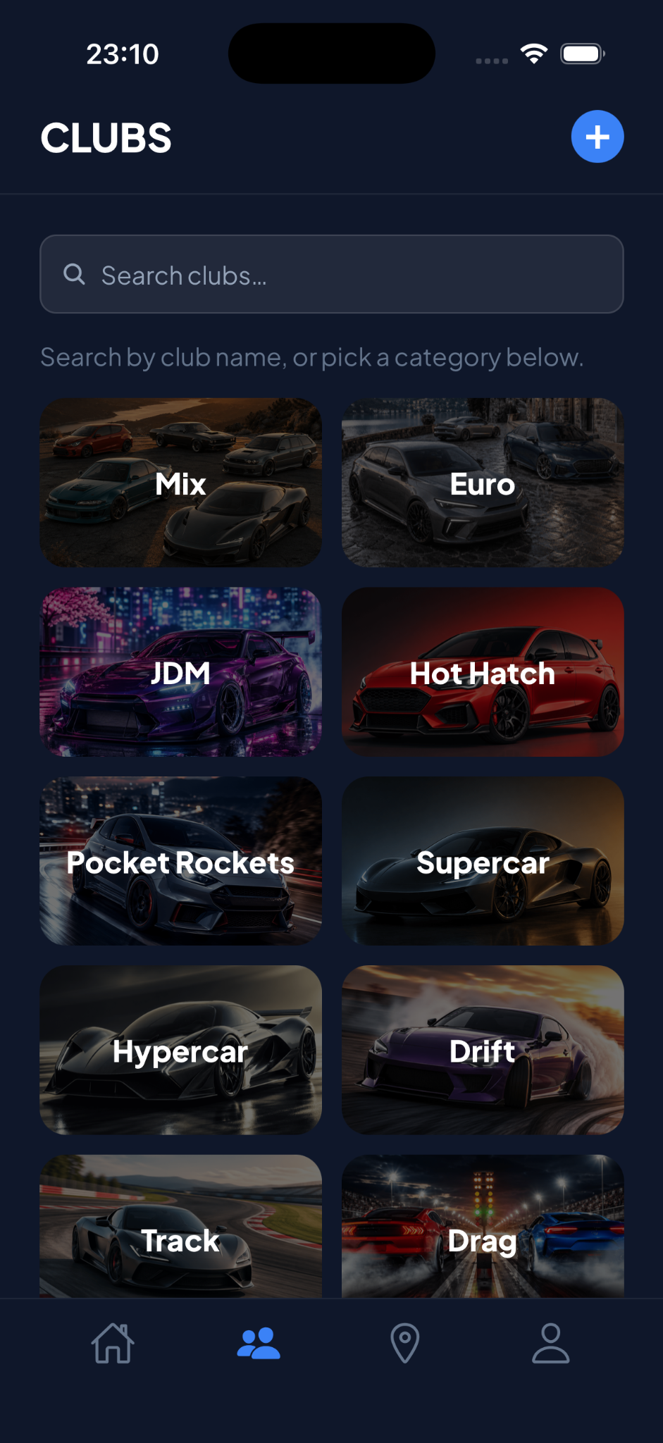Clubs screen